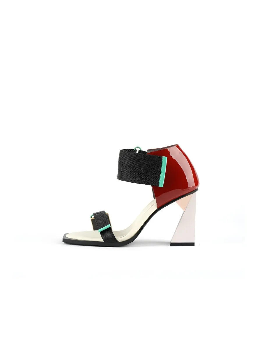 Alidia Block Color Leather Heel Sandal