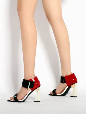 Alidia Block Color Leather Heel Sandal