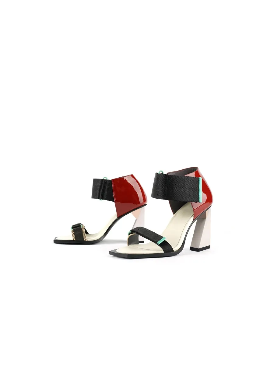Alidia Block Color Leather Heel Sandal