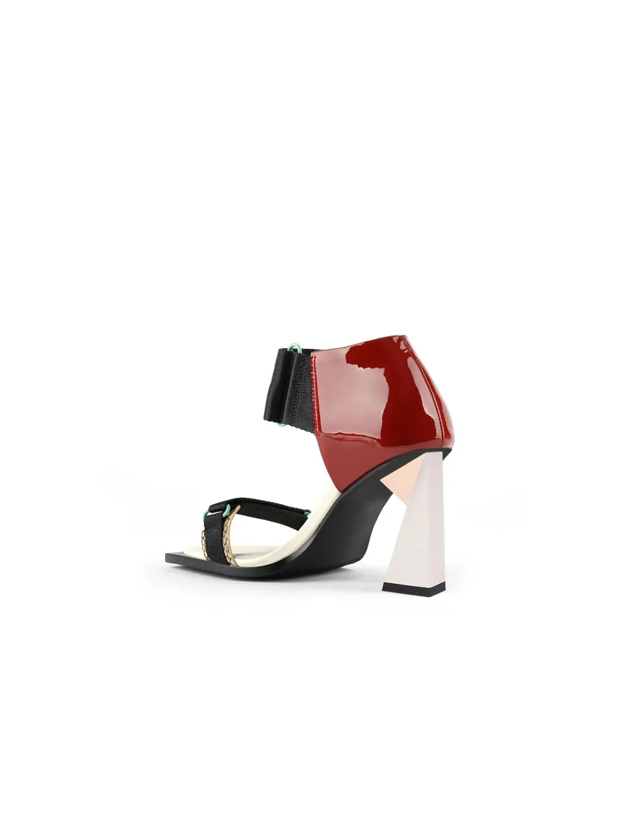Alidia Block Color Leather Heel Sandal