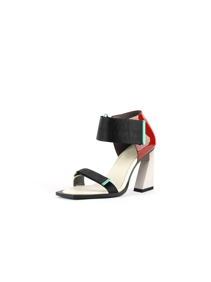 Alidia Block Color Leather Heel Sandal