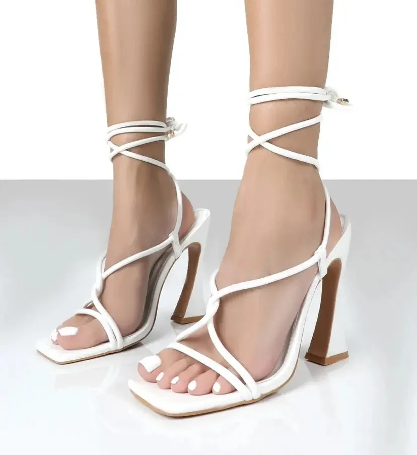 'Anika' Open Cross Strap Block Heels