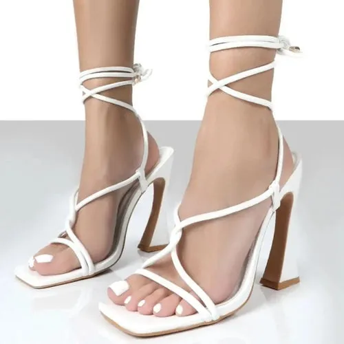 'Anika' Open Cross Strap Block Heels
