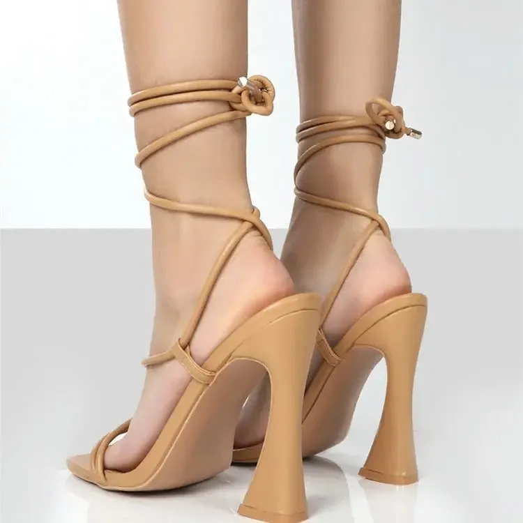 'Anika' Open Cross Strap Block Heels