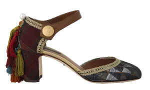 Ankle Strap Pumps Leather Lurex Tassel