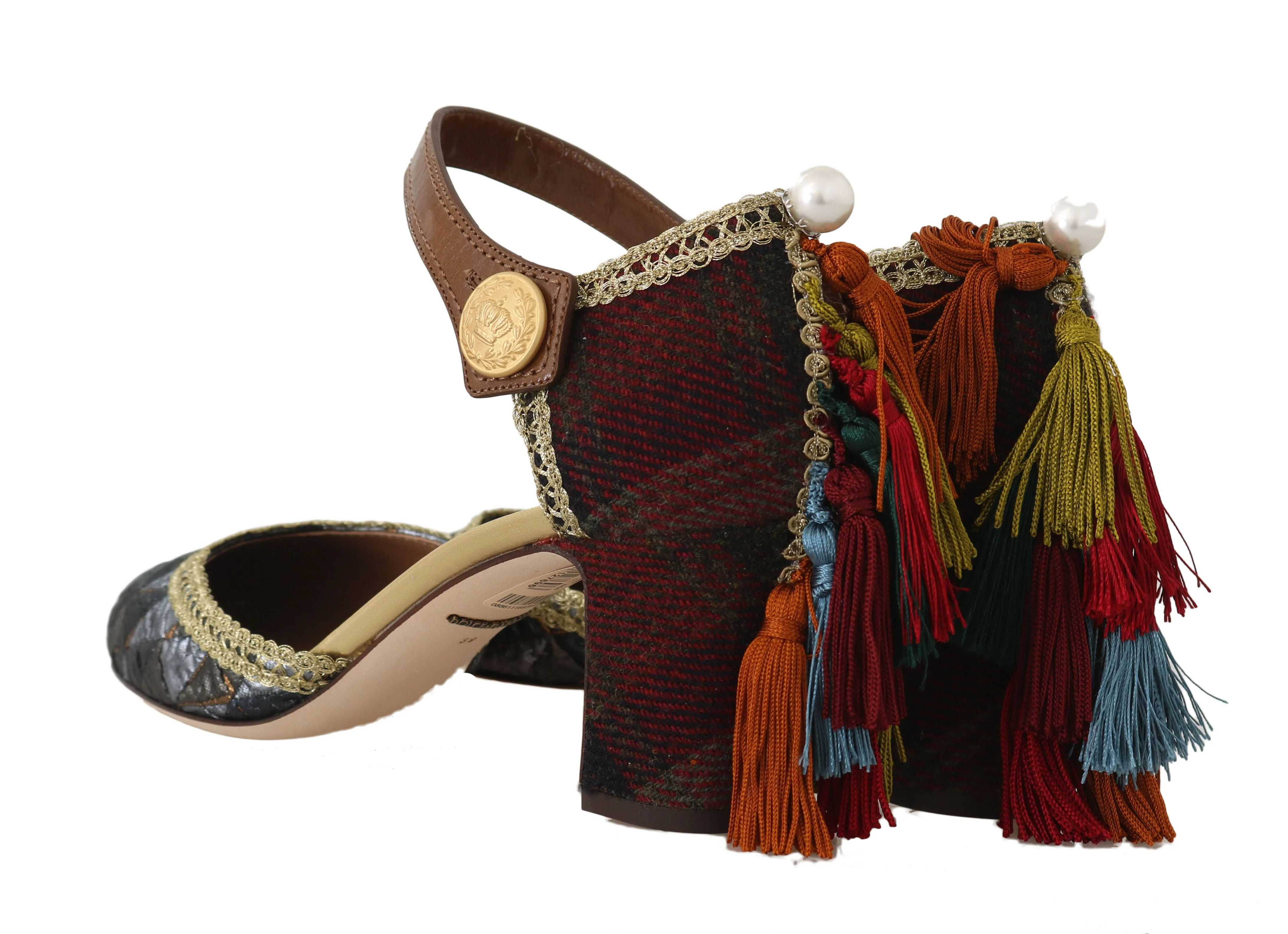 Ankle Strap Pumps Leather Lurex Tassel