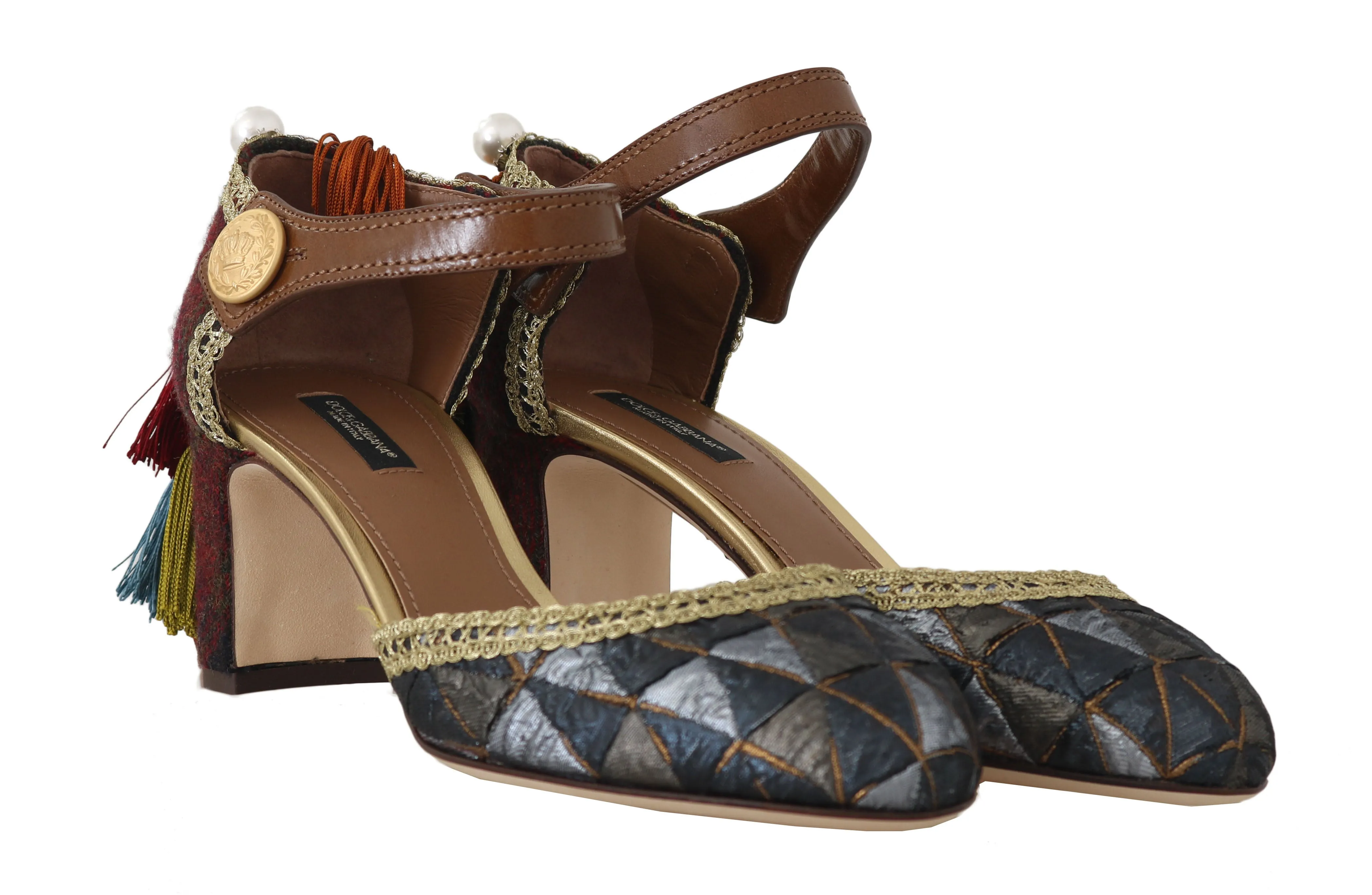 Ankle Strap Pumps Leather Lurex Tassel
