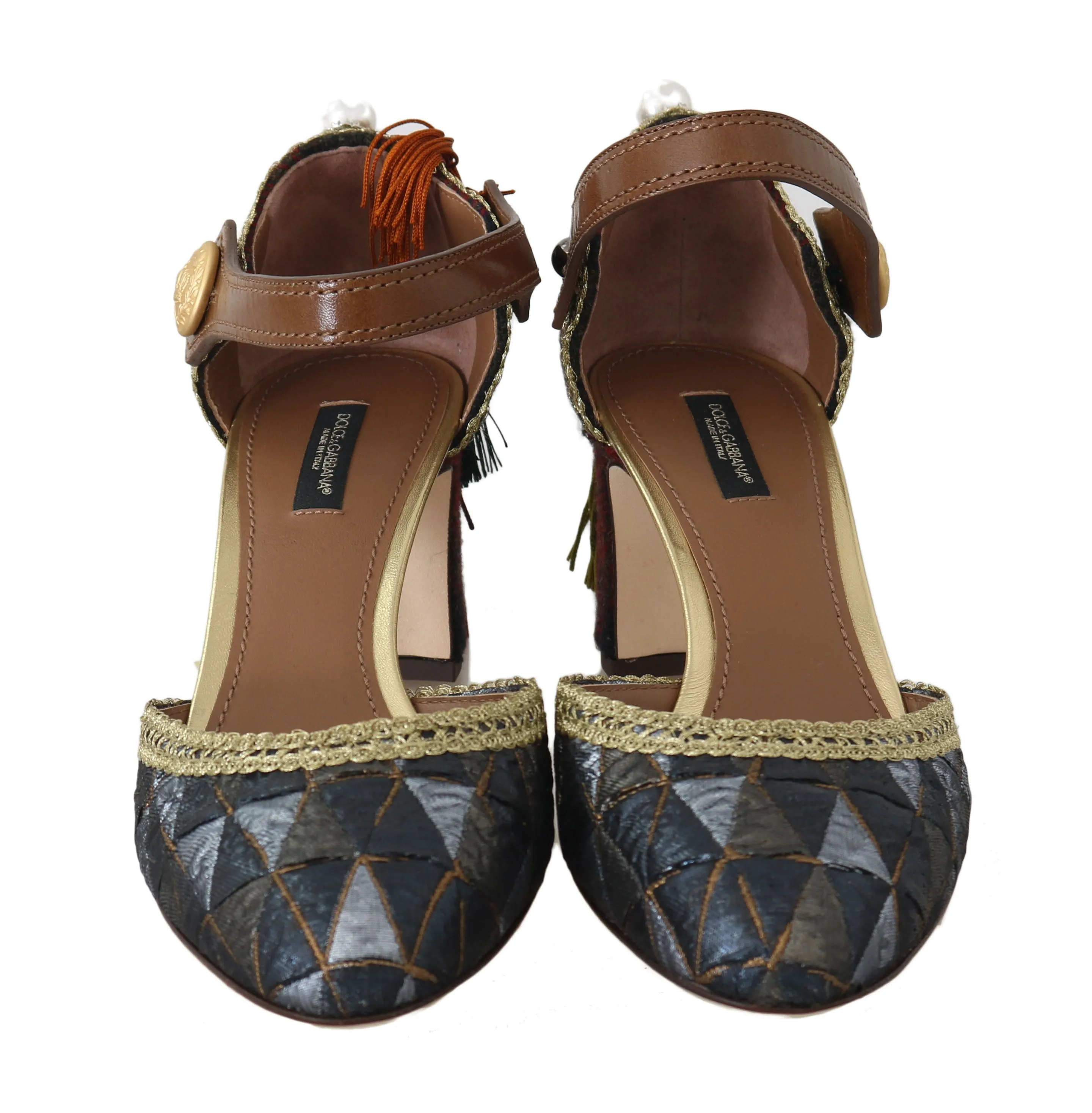 Ankle Strap Pumps Leather Lurex Tassel