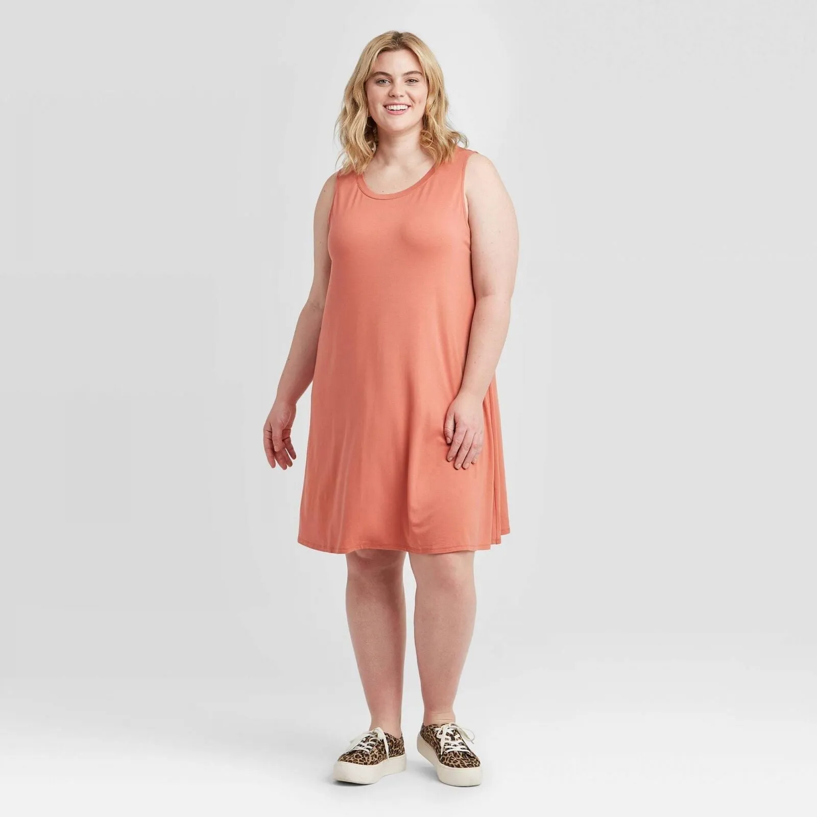 Ava & Viv Women's Plus Size Sleeveless Knit Swing Dress 78326246 Coral Pink 3X