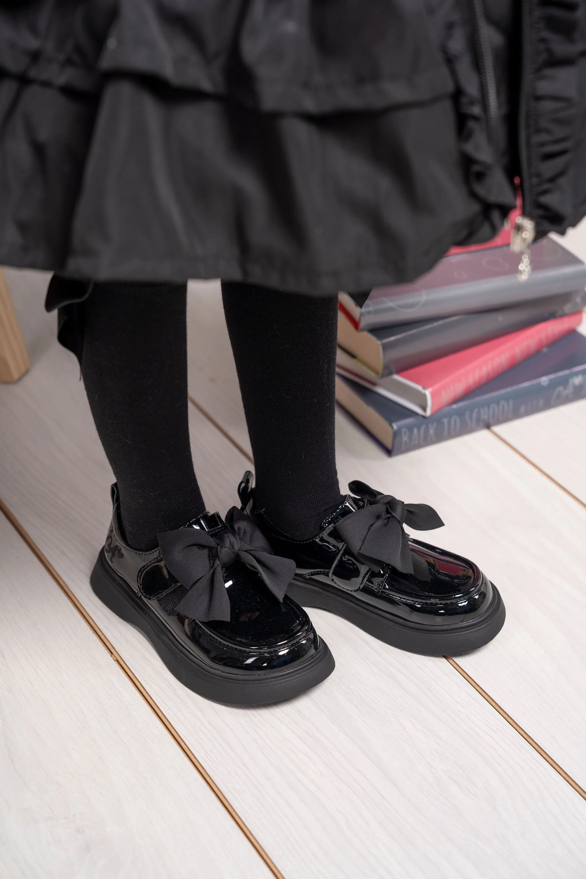 AW24 A Dee Girls Black Mary Bow Shoes
