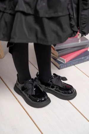AW24 A Dee Girls Black Mary Bow Shoes