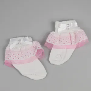 Baby Girl Ankle Lace Bow Socks - White/Pink - Pex Jane