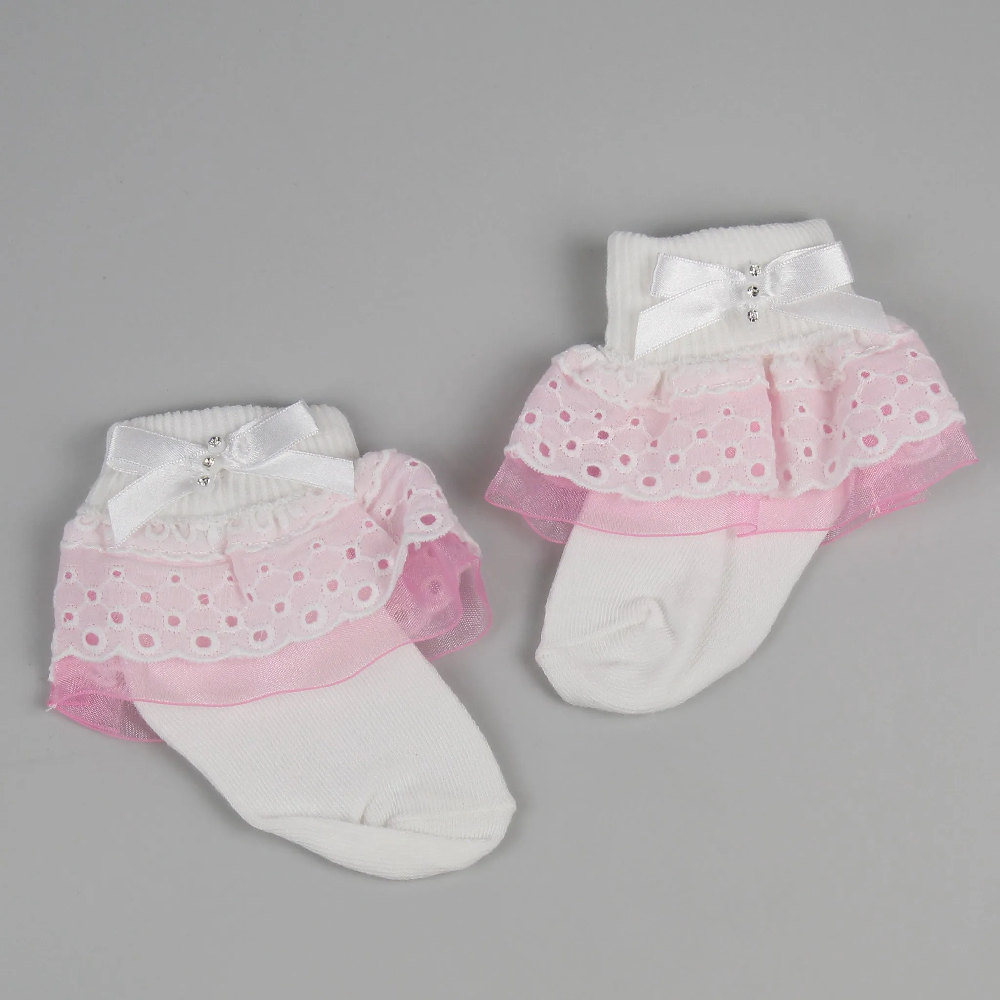 Baby Girl Ankle Lace Bow Socks - White/Pink - Pex Jane