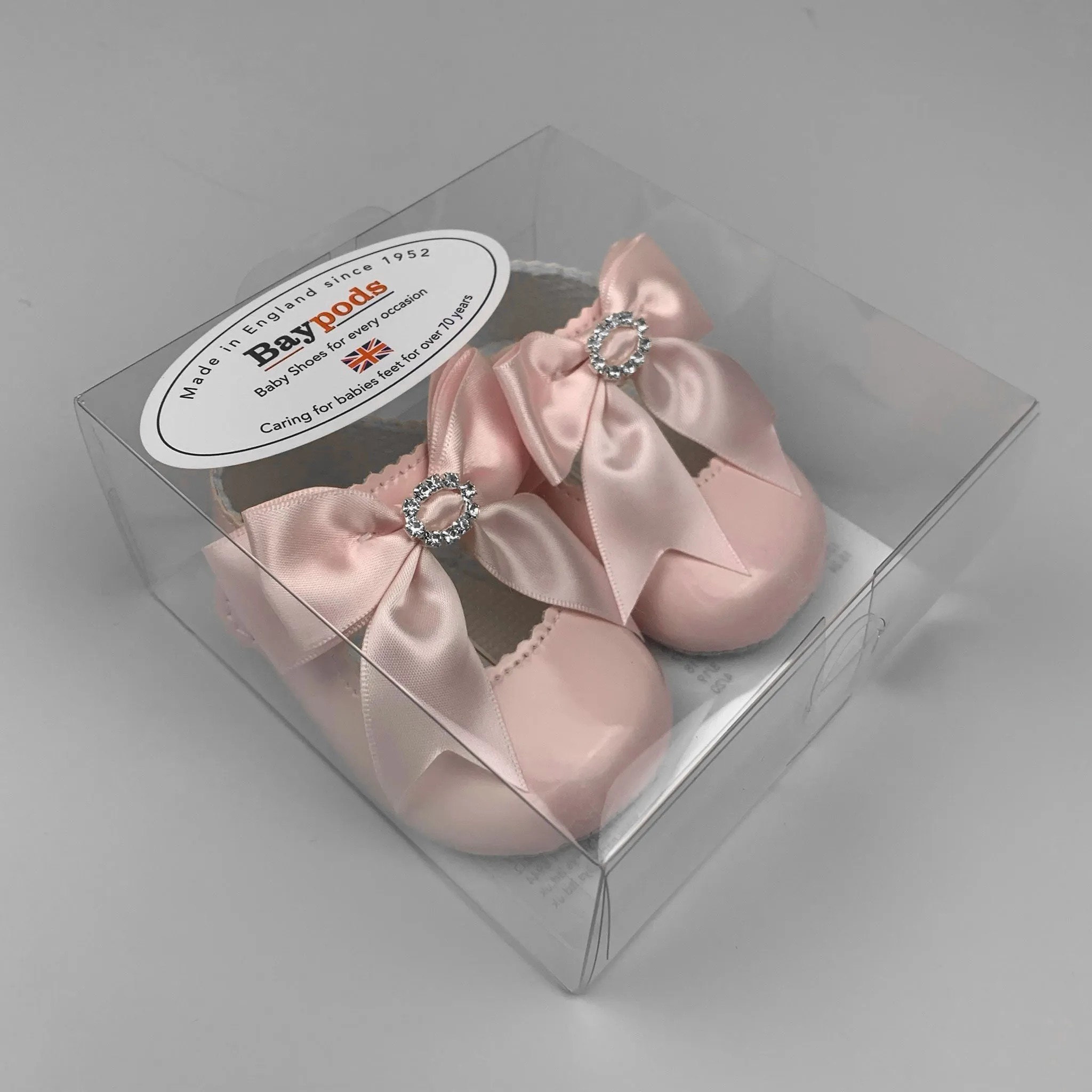 Baby Girl Pram Shoes - Large Pink Satin Bow with Diamante
