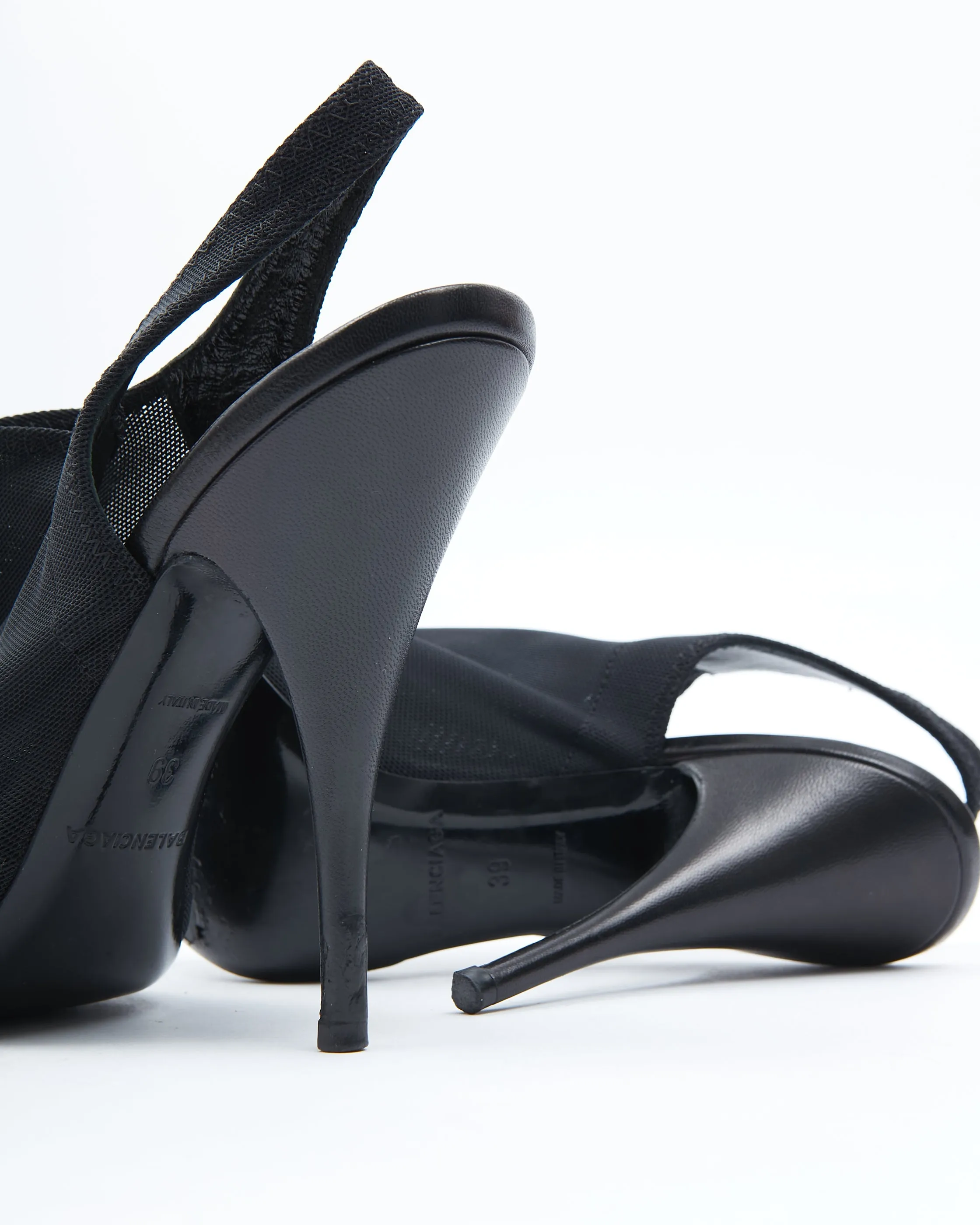 Balenciaga Black Sock Open Toe Mule Heels - 39