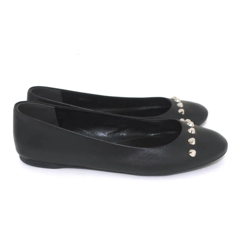 Balenciaga Studded Ballet Flats Black Leather Size 38