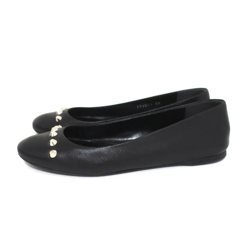 Balenciaga Studded Ballet Flats Black Leather Size 38