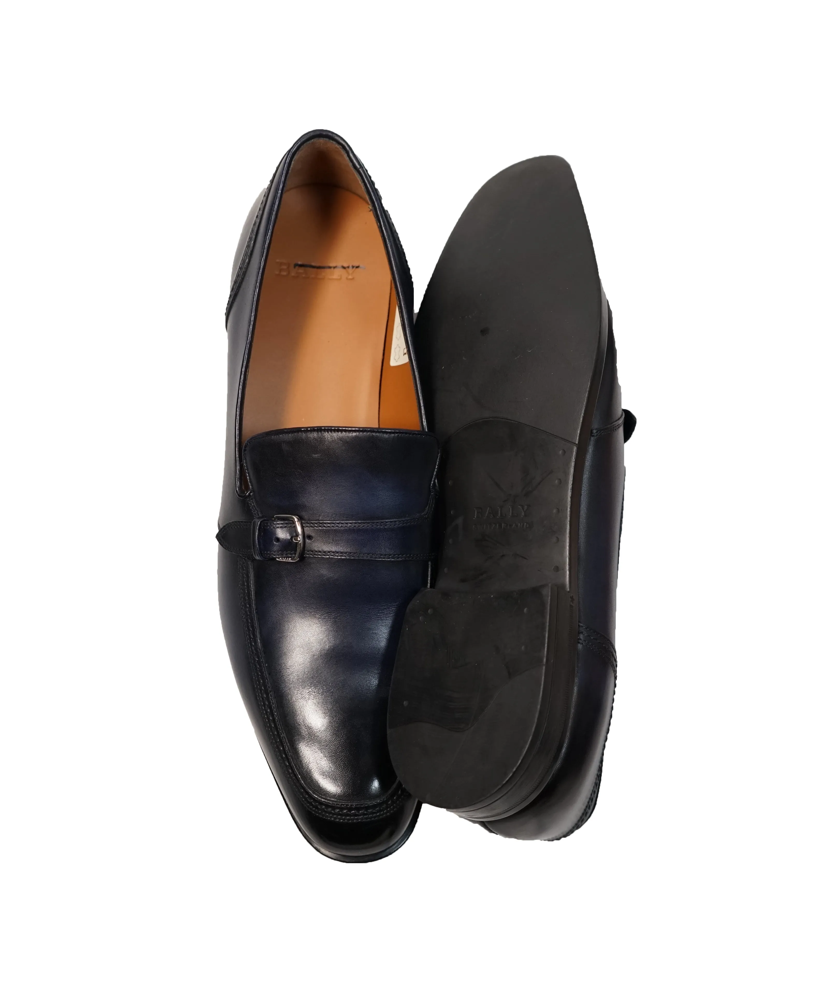 BALLY - “Lavoli” Navy Hand Patina Buckle Loafers - 11