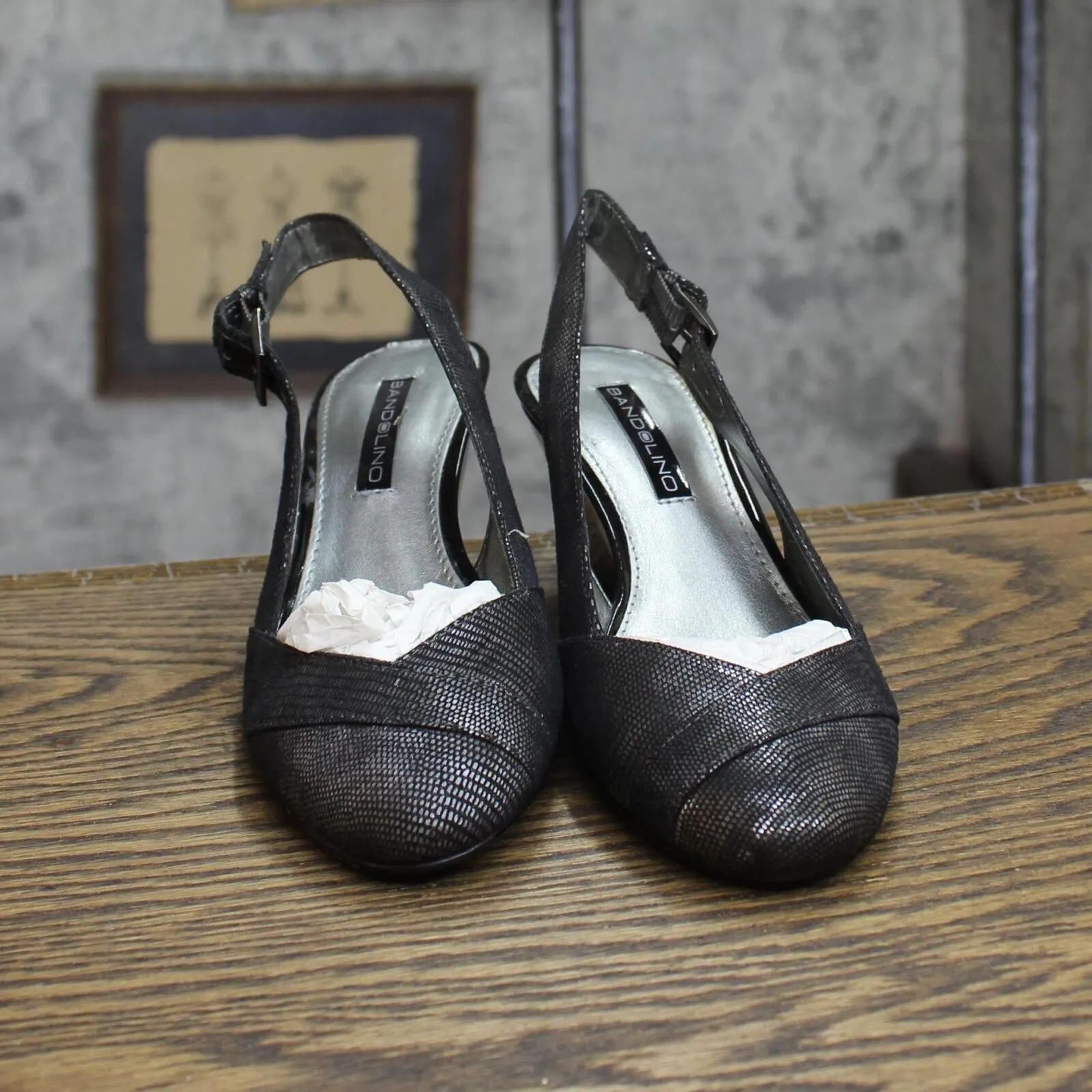 Bandolino Womens Vintage Sling Back Wedge Heels Dark Silver Gray 5.5M