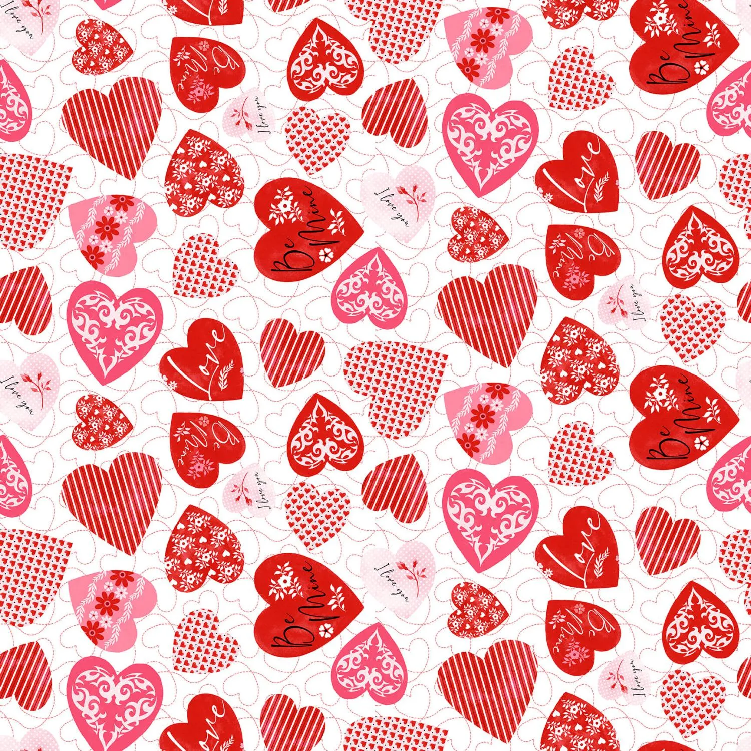 Be Mine by Henry Glass Fabrics TOSSED LG HEARTS/MULTI