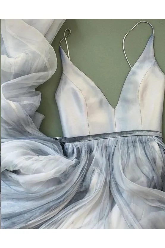 Beautiful A Line Spaghetti Straps Sweep Train Sleeveless Long Chiffon Prom Dress  OHC119