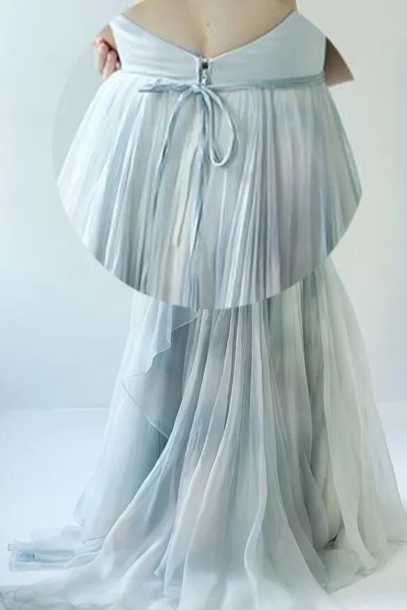Beautiful A Line Spaghetti Straps Sweep Train Sleeveless Long Chiffon Prom Dress  OHC119
