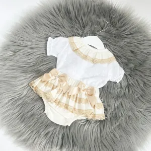 Beige & Cream Luxury Bow Bloomers & Top