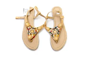 Beige Beaded Sandals - Women's