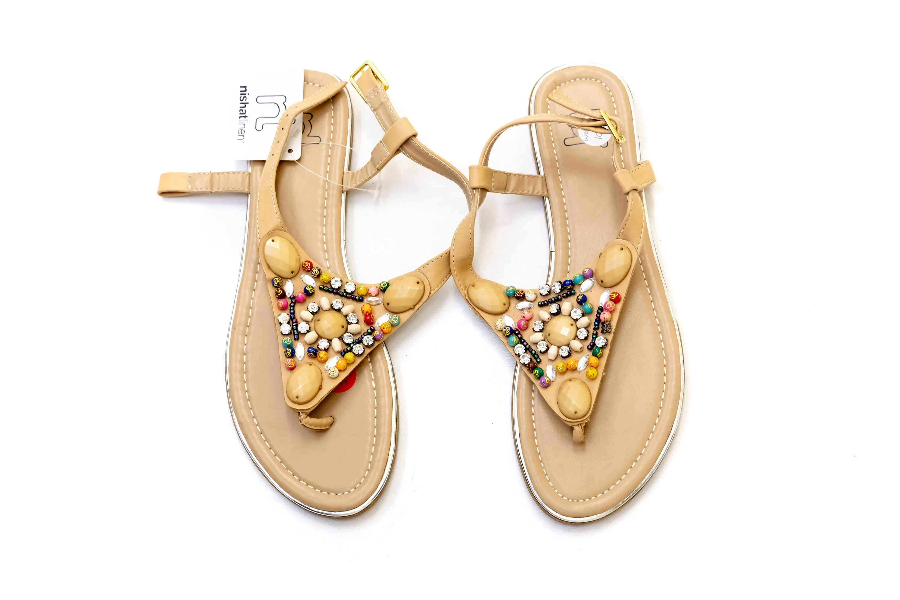 Beige Beaded Sandals - Women's