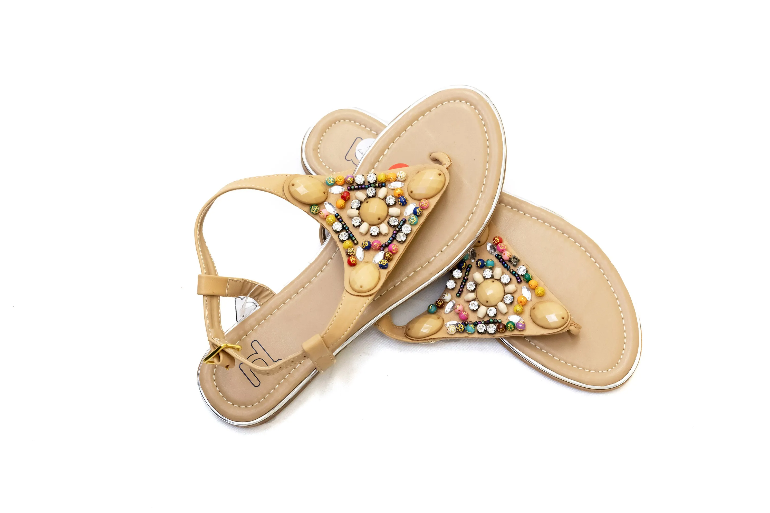 Beige Beaded Sandals - Women's