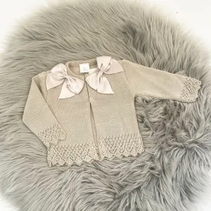 Beige Bow Collar Knit Cardigan