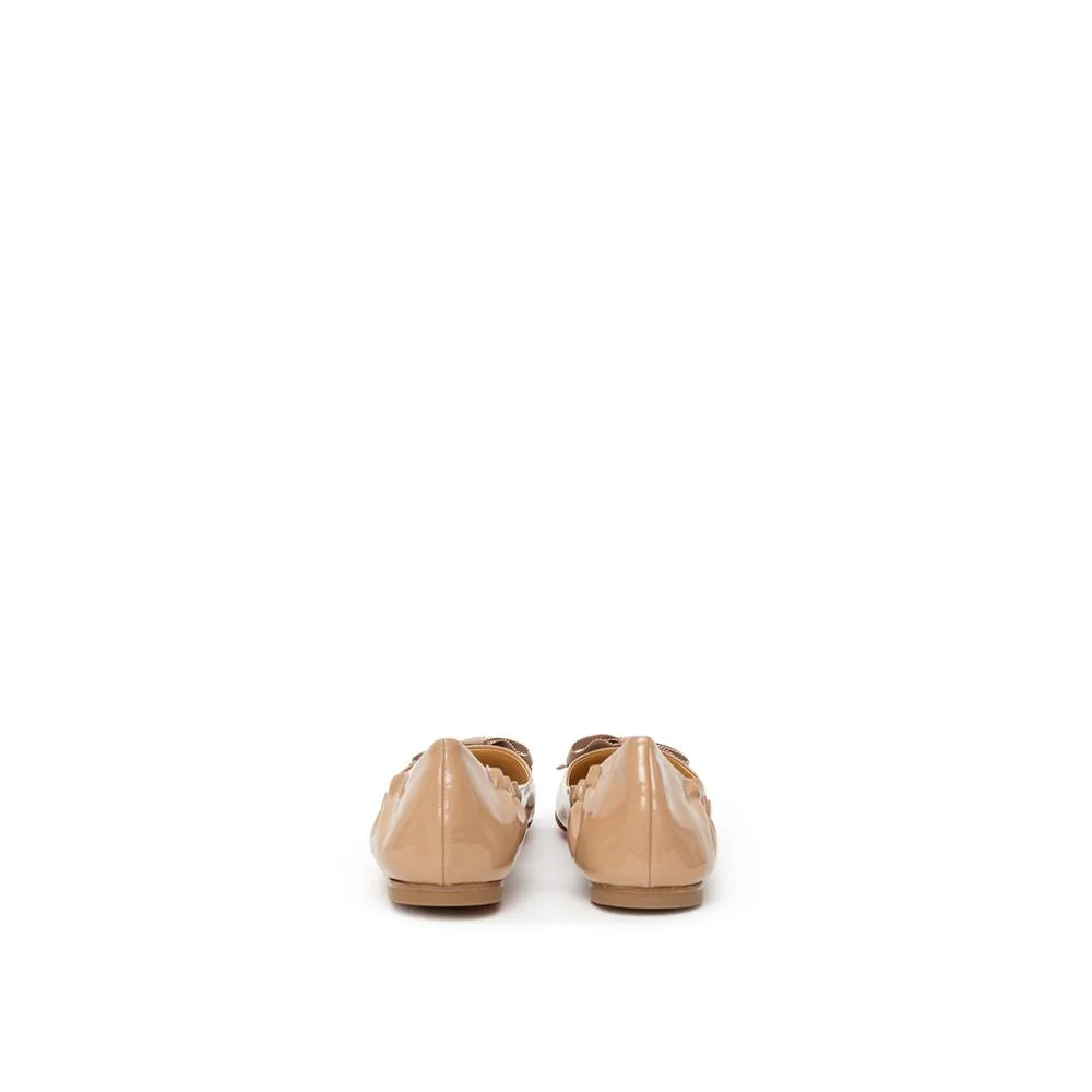 Beige Patent Leather Flat Shoe