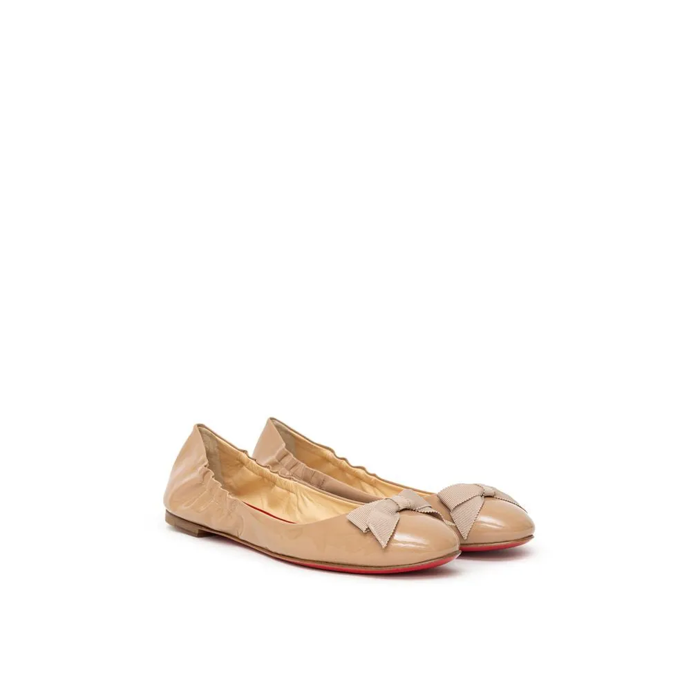 Beige Patent Leather Flat Shoe