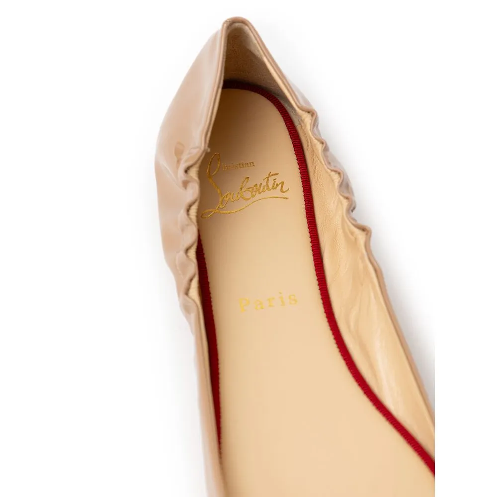 Beige Patent Leather Flat Shoe