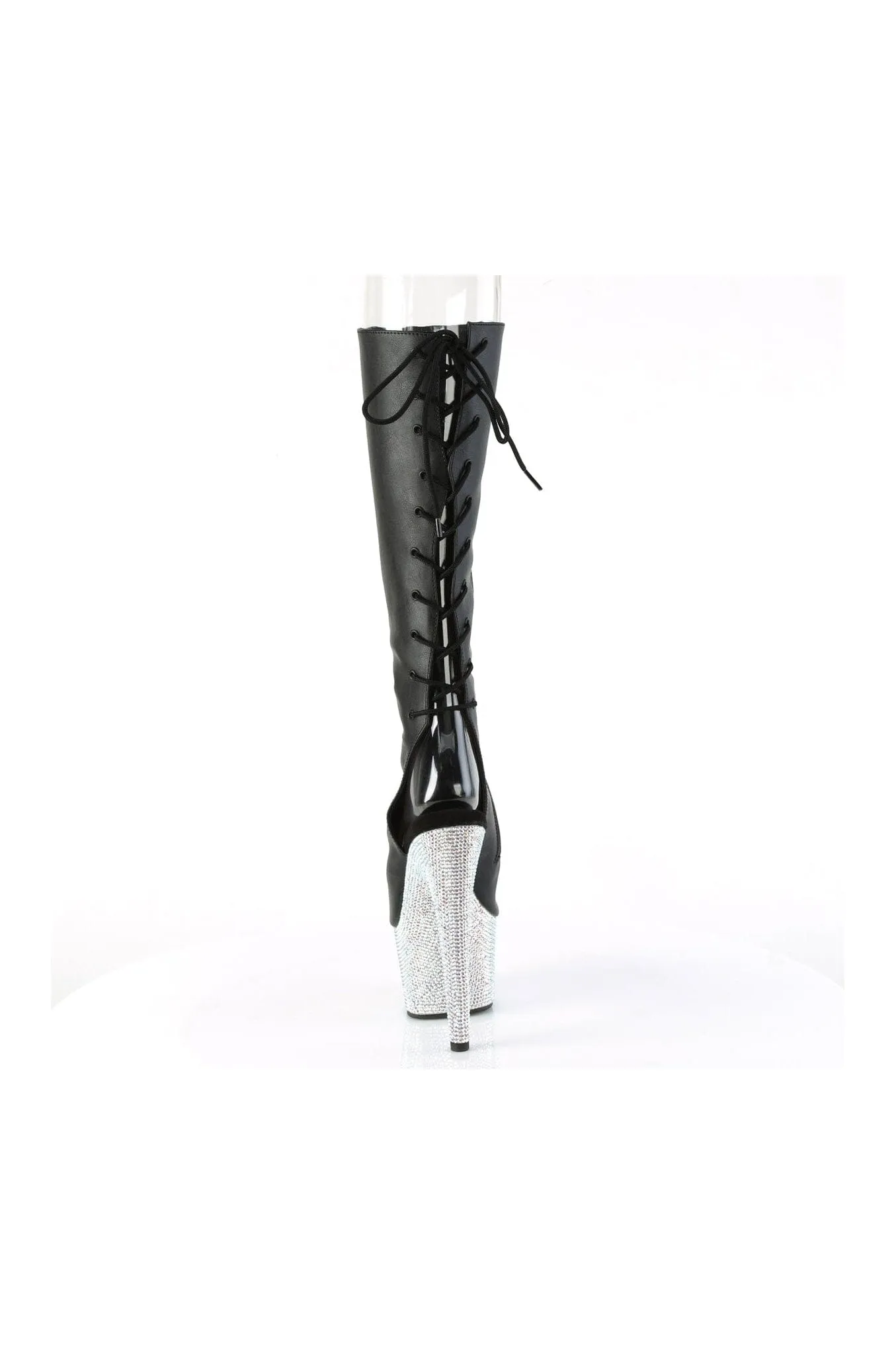 BEJEWELED-2018-7 Black Faux Leather Knee Boot