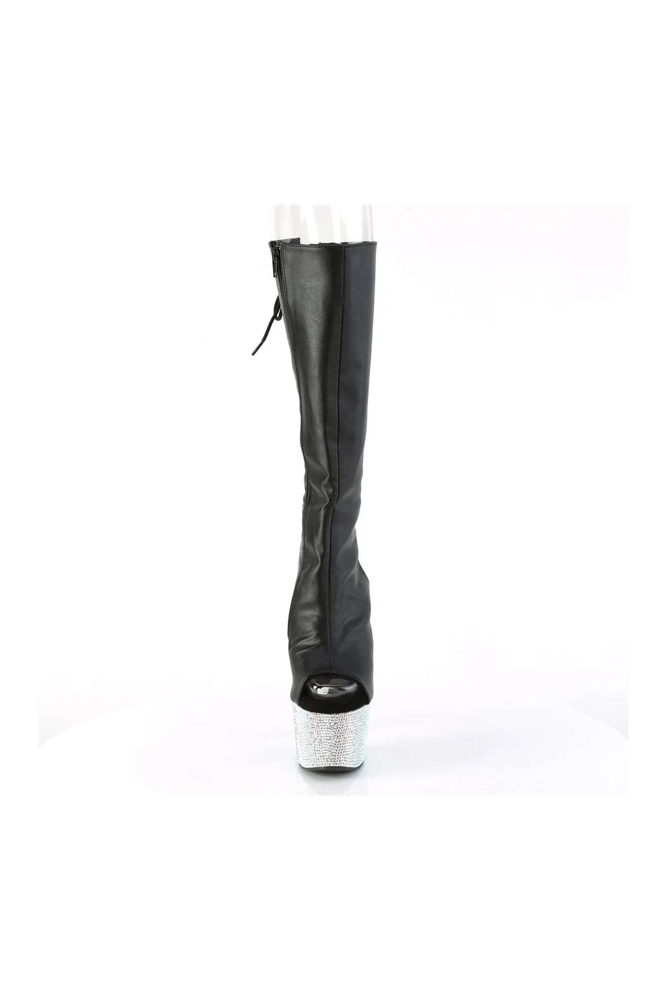 BEJEWELED-2018-7 Black Faux Leather Knee Boot