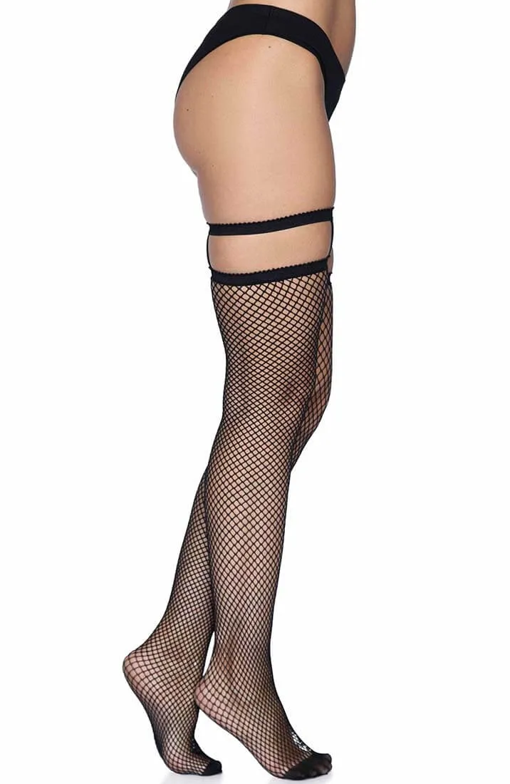 Black fishnet thigh highs with garter top