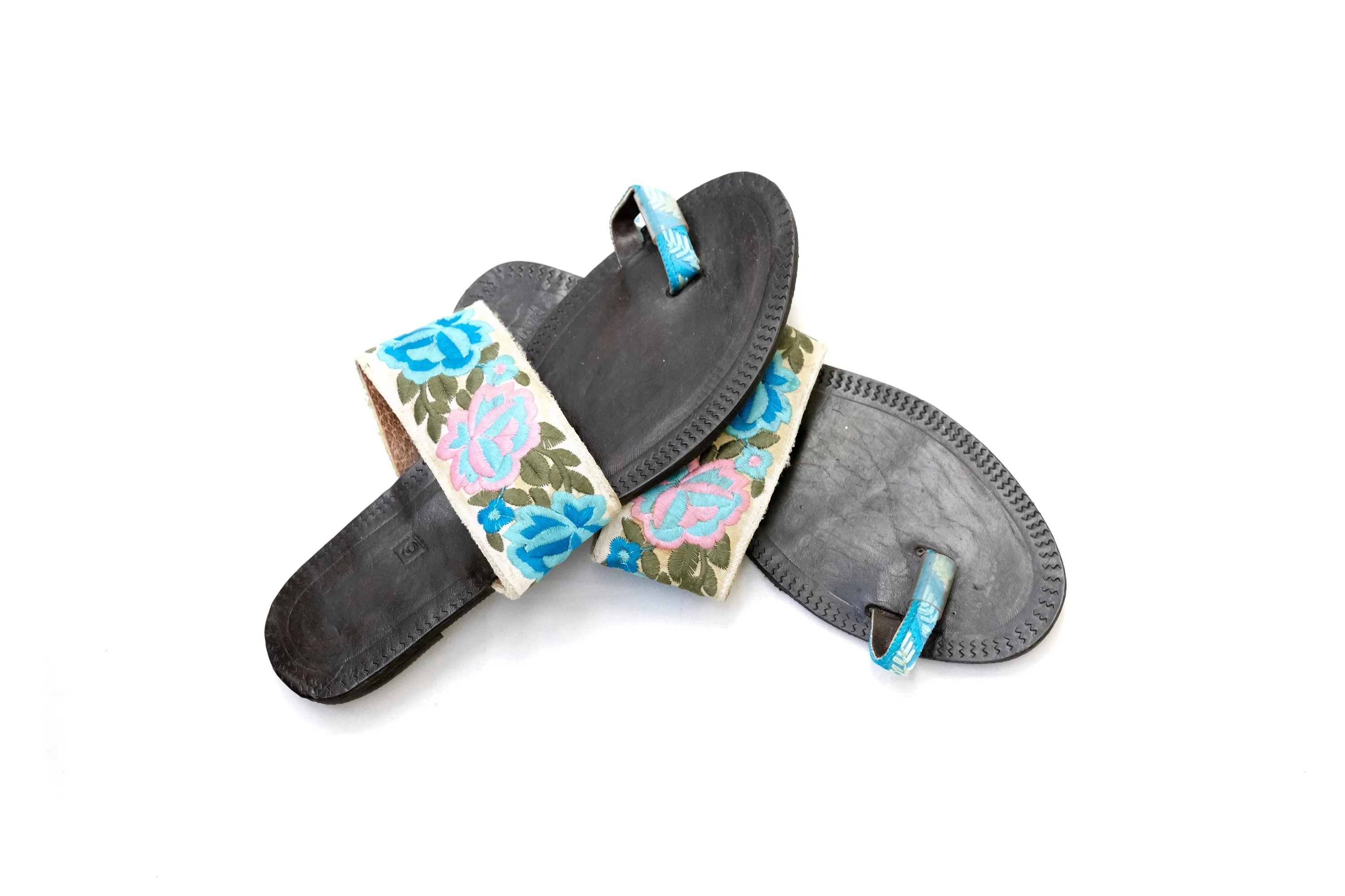 Black Floral Chappal - Sandals - Women's