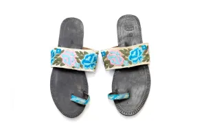 Black Floral Chappal - Sandals - Women's