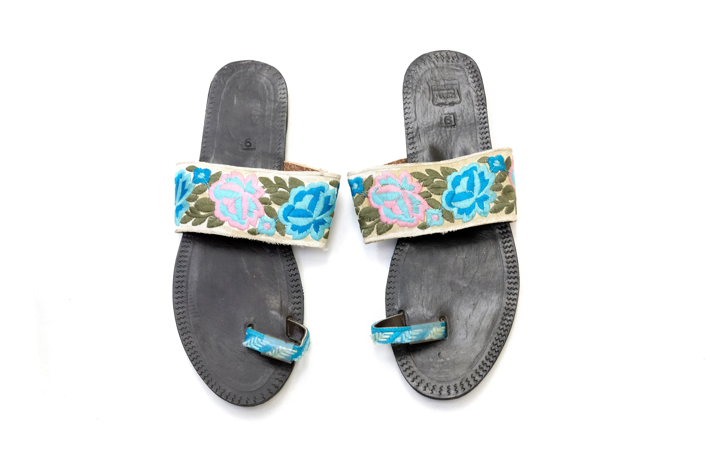 Black Floral Chappal - Sandals - Women's
