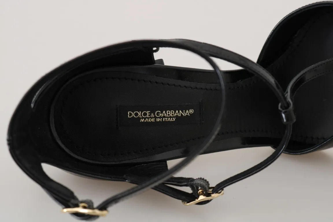 Black Leather Heels Ankle Strap Shoes