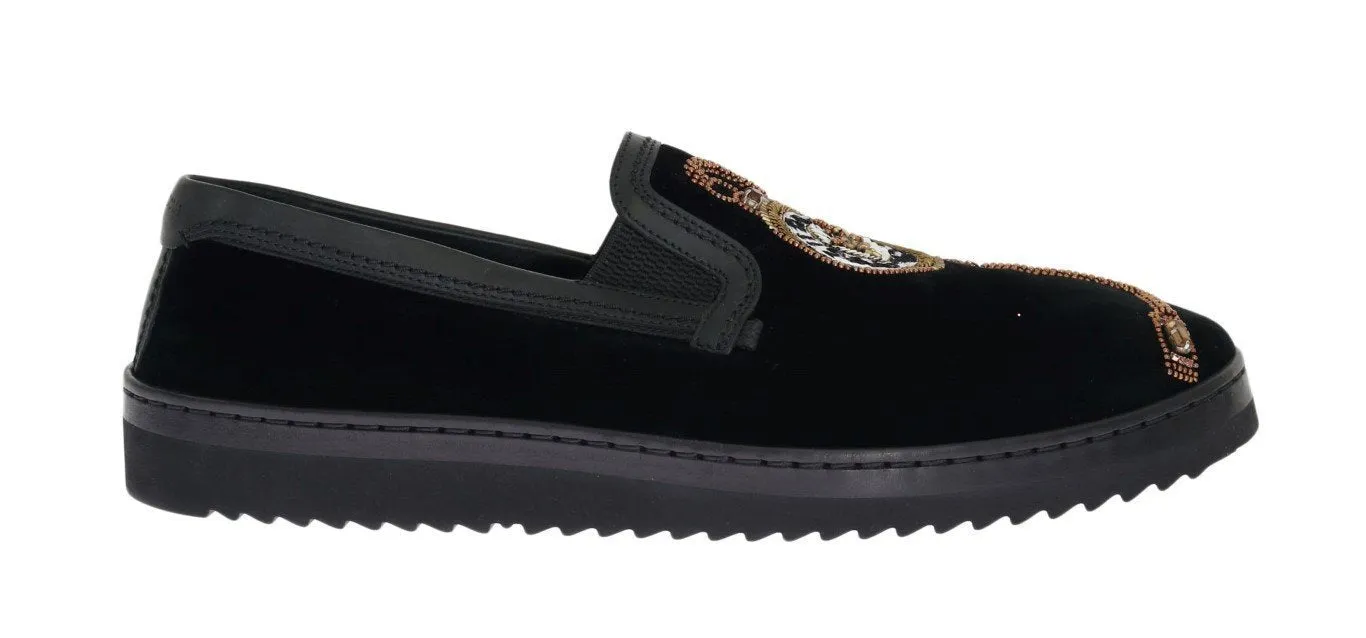 Black Velvet Leather Loafers