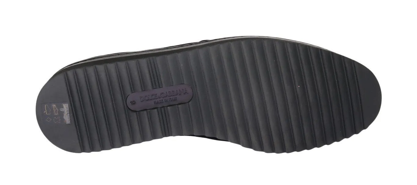 Black Velvet Leather Loafers