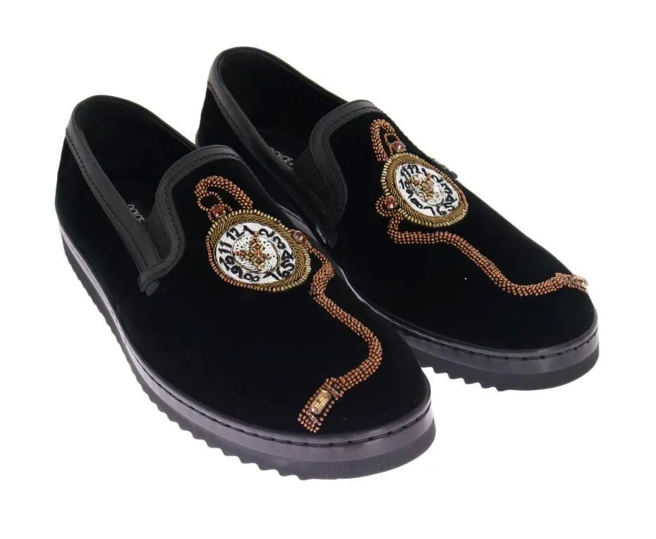 Black Velvet Leather Loafers
