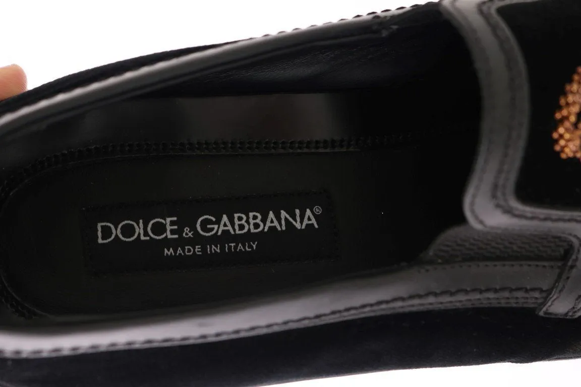 Black Velvet Leather Loafers