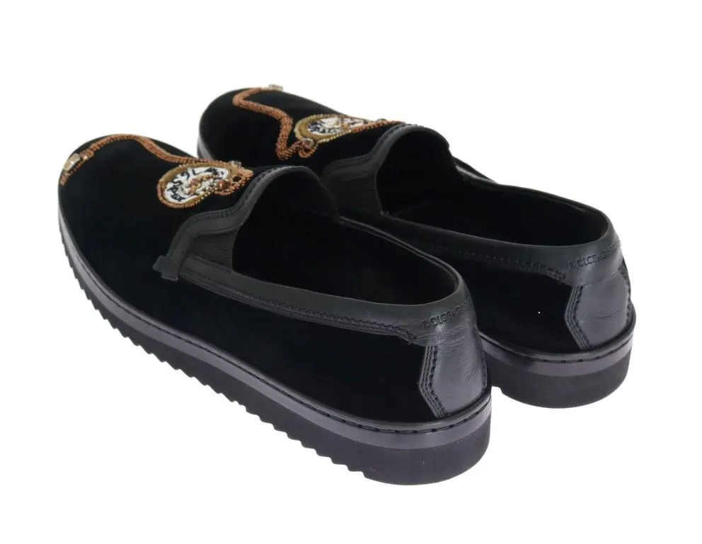 Black Velvet Leather Loafers