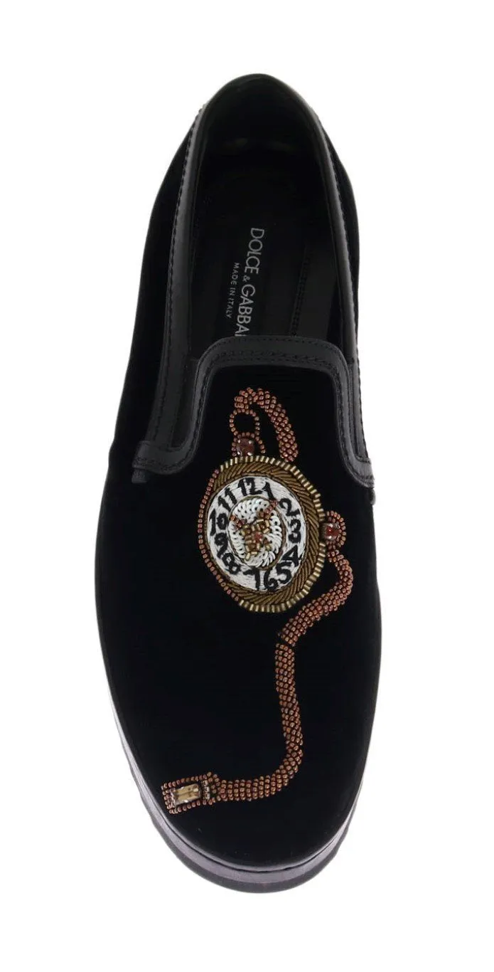 Black Velvet Leather Loafers