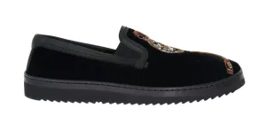 Black Velvet Leather Loafers