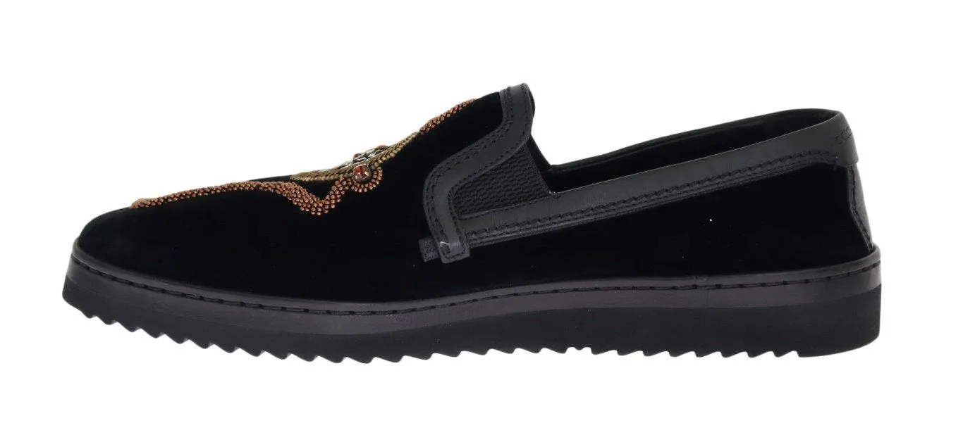 Black Velvet Leather Loafers