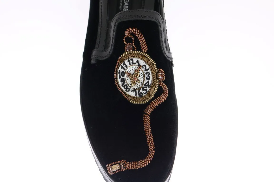 Black Velvet Leather Loafers